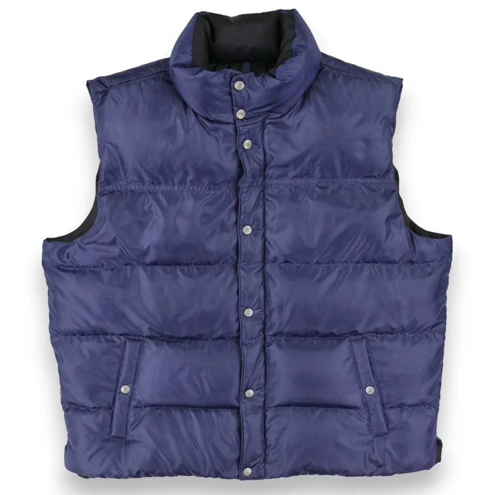 J. CREW Goose Down Puffer Vest Full Zip Snap Front Men's XL Blue Outdoor Winter